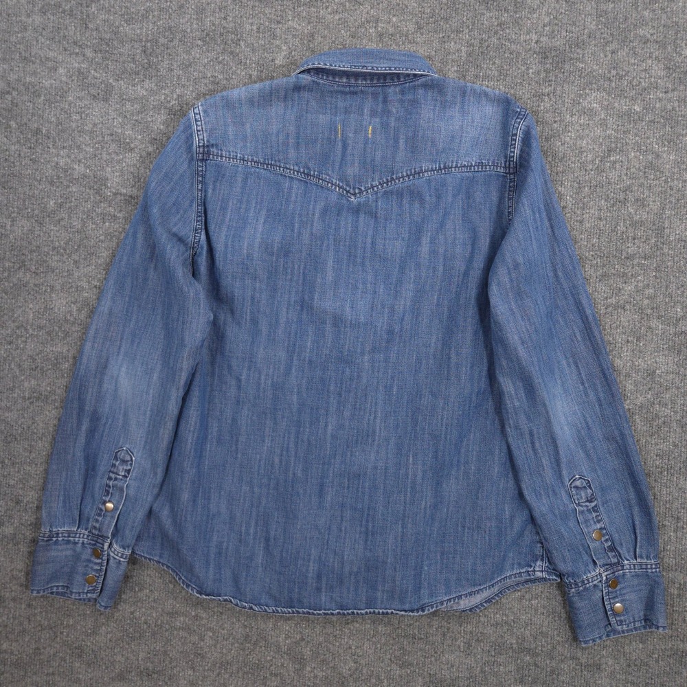 Madewell Denim Shirt Womens L Blue Medium Wash Whiskered Sleeves Snap Front - Picture 3 of 7